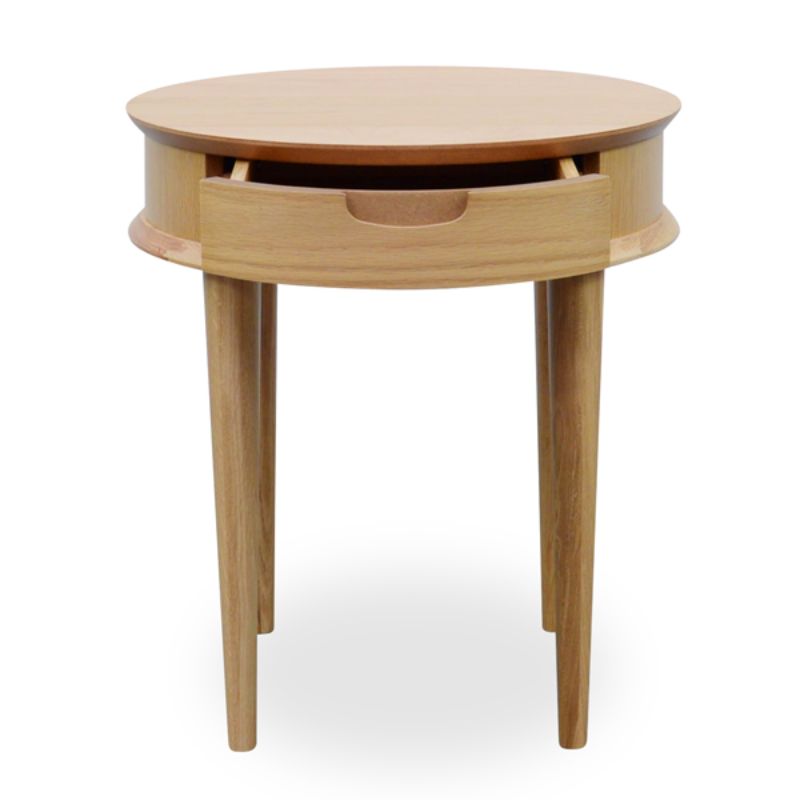 Wave Lamp Side Table With Drawers Natural Front View
