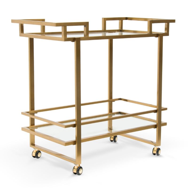 Waverly Glass Bar Cart Brushed Gold Side View With Base