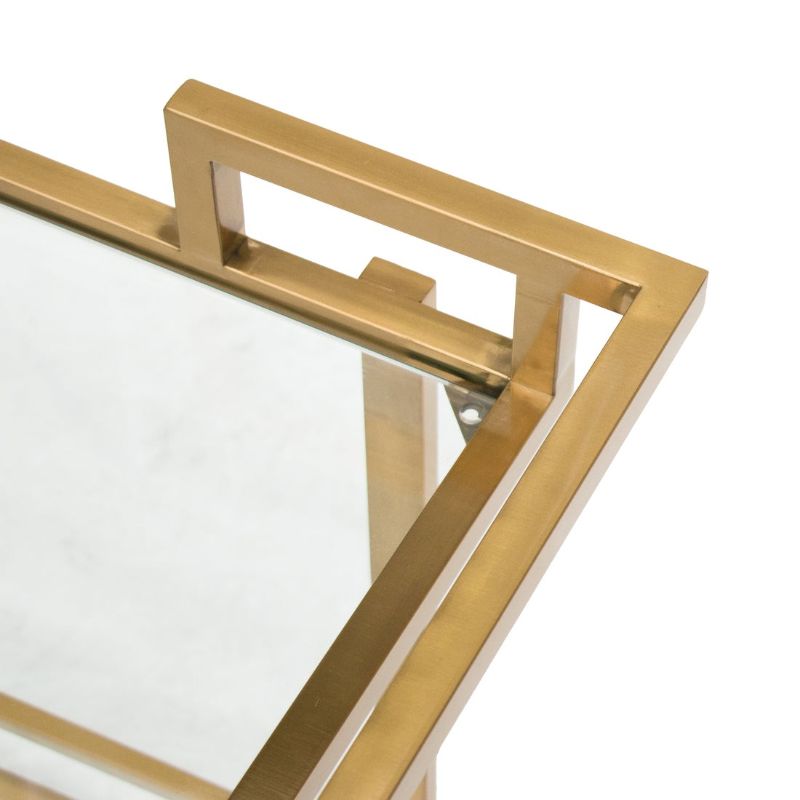 Waverly Glass Bar Cart Brushed Gold Top Corner