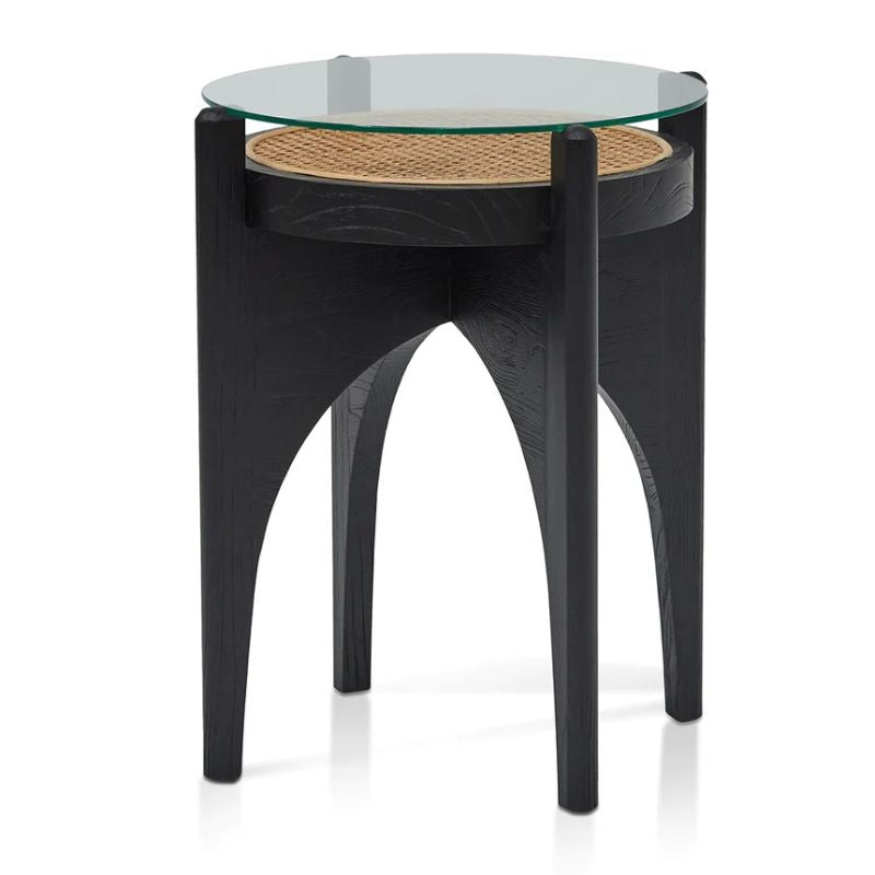 Westbridge 50CM Round Glass Side Table Black Angle