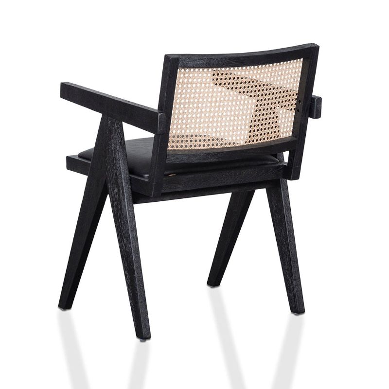 Westfield Wooden Ratten Dining Chair Black Back Angle