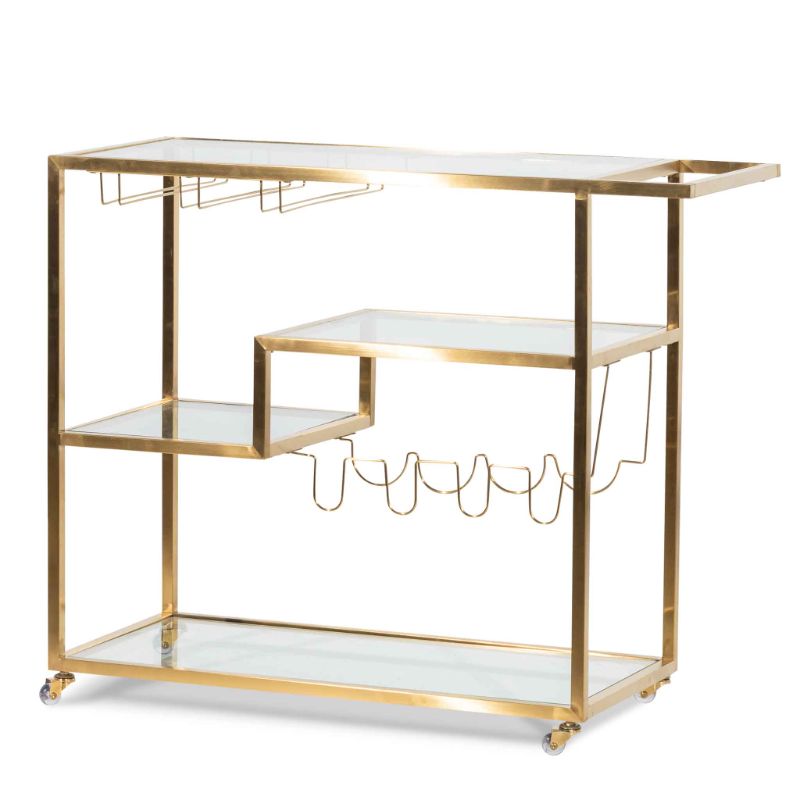 Weston Glass Bar Cart Brushed Gold Base