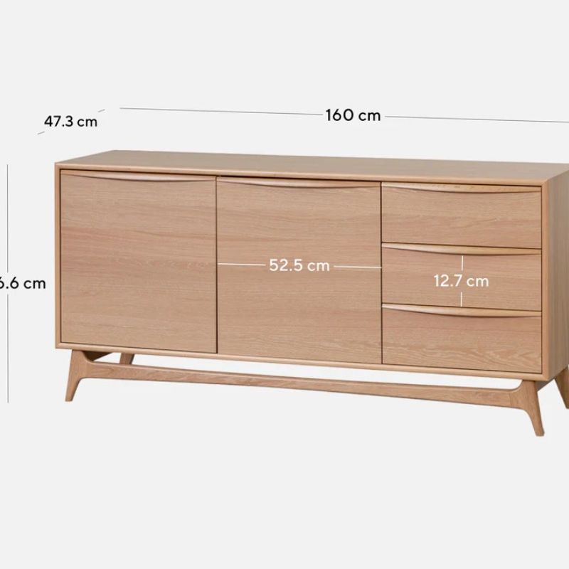 Wide Sideboard Unit With Drawers Natural Oak Dimension