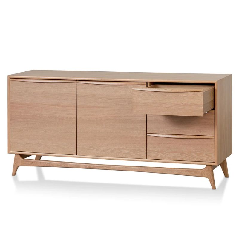 Wide Sideboard Unit With Drawers Natural Oak Third Drawer Open