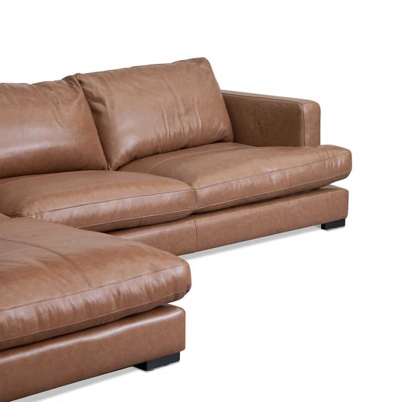 Windybrook Left Chaise Leather Sofa Caramel Brown Angle