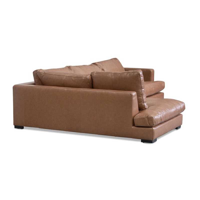 Windybrook Left Chaise Leather Sofa Caramel Brown Back Side Angle View