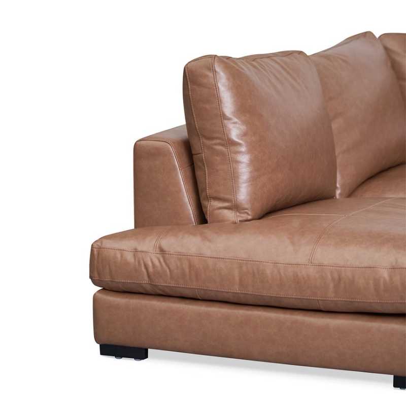 Windybrook Left Chaise Leather Sofa Caramel Brown Chaise Corner View