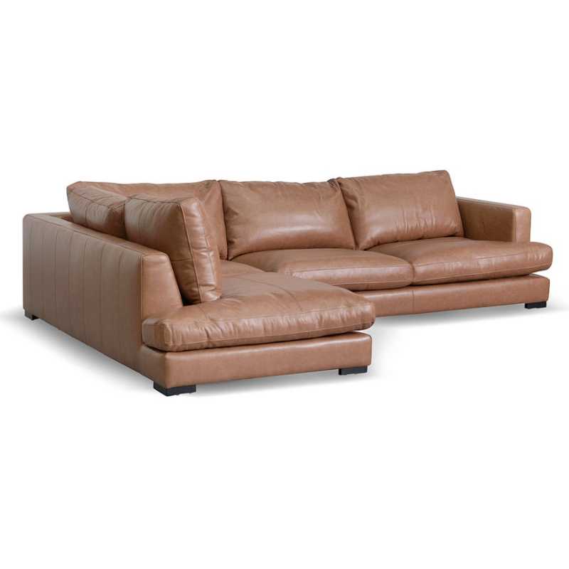 Windybrook Left Chaise Leather Sofa Caramel Brown Corner View