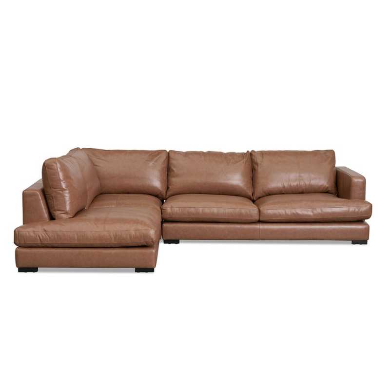 Windybrook Left Chaise Leather Sofa Caramel Brown Front View