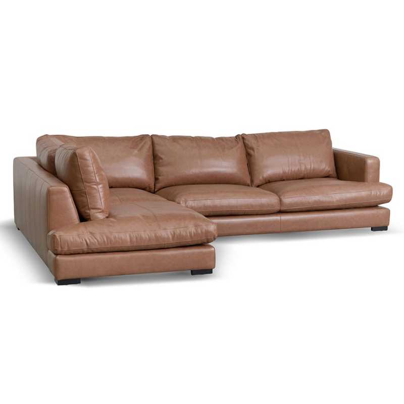 Windybrook Left Chaise Leather Sofa Caramel Brown