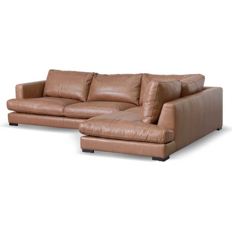 Windybrook Right Chaise Leather Sofa Caramel Brown Angle View