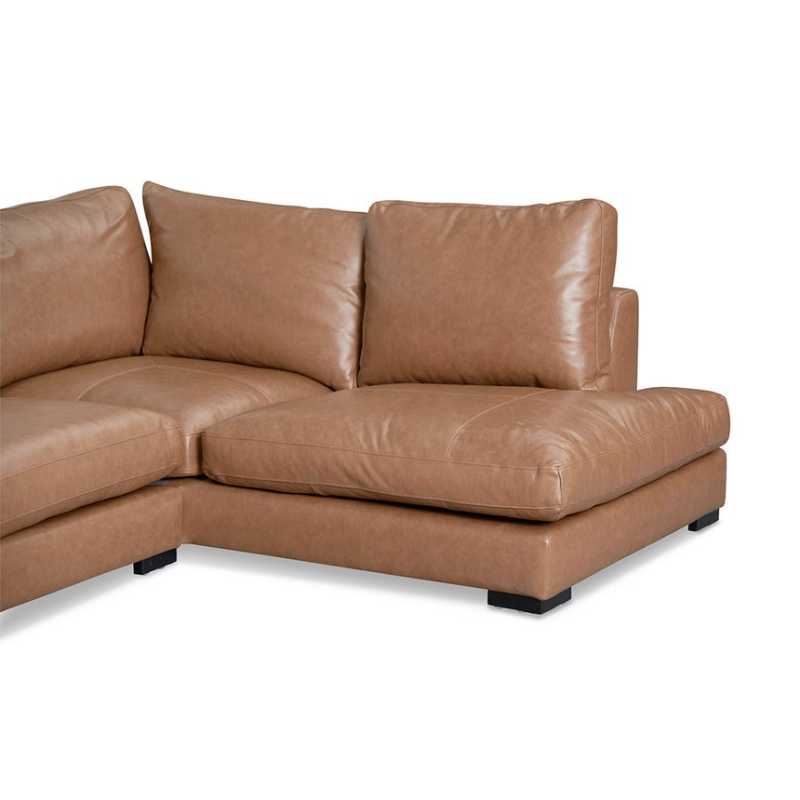 Windybrook Right Chaise Leather Sofa Caramel Brown Chaise View