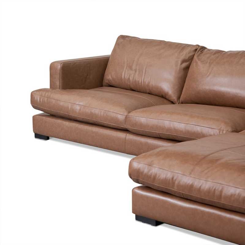 Windybrook Right Chaise Leather Sofa Caramel Brown Corner