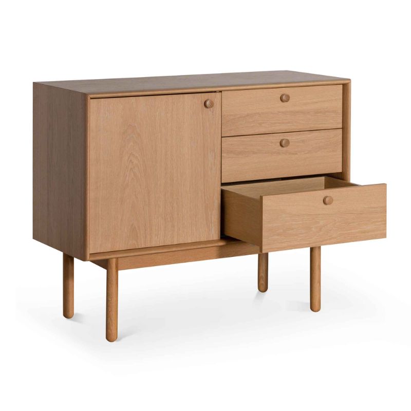 Wyndham Narrow Wooden Sideboard And Buffet Natural Bottom Drawer Open