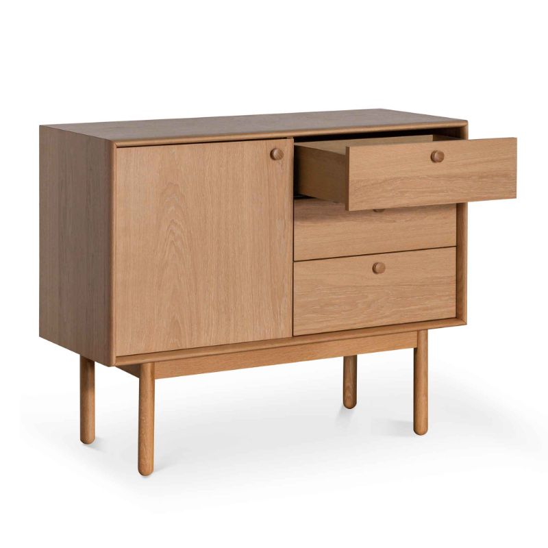 Wyndham Narrow Wooden Sideboard And Buffet Natural First Drawer Open