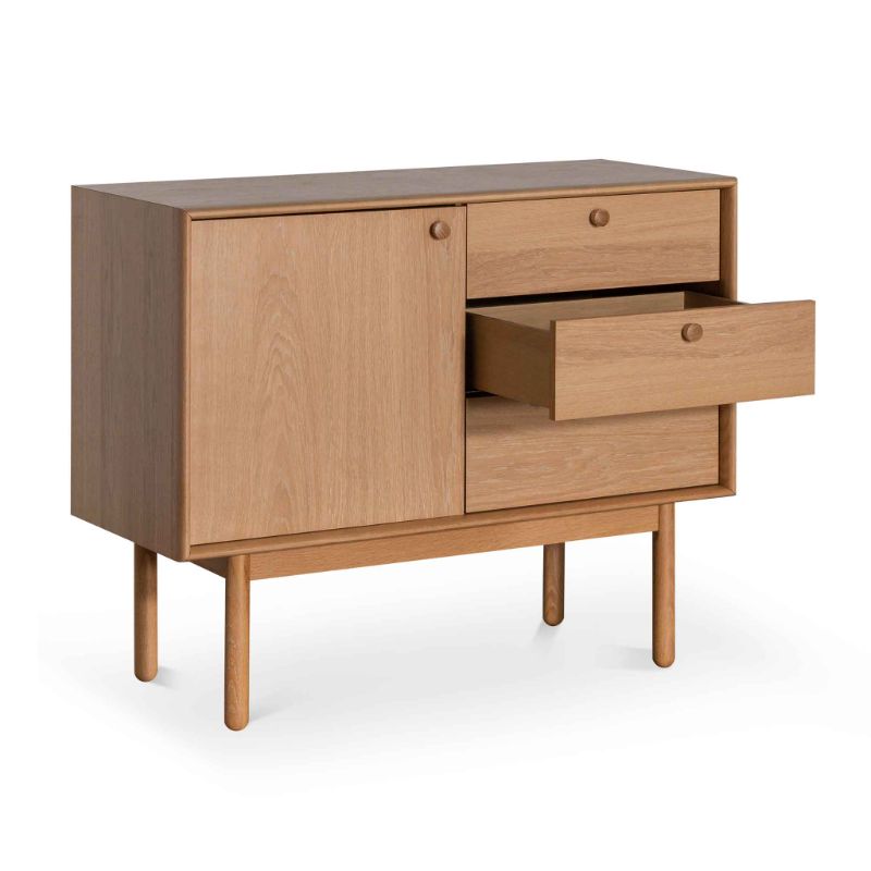 Wyndham Narrow Wooden Sideboard And Buffet Natural Middle Drawer Open