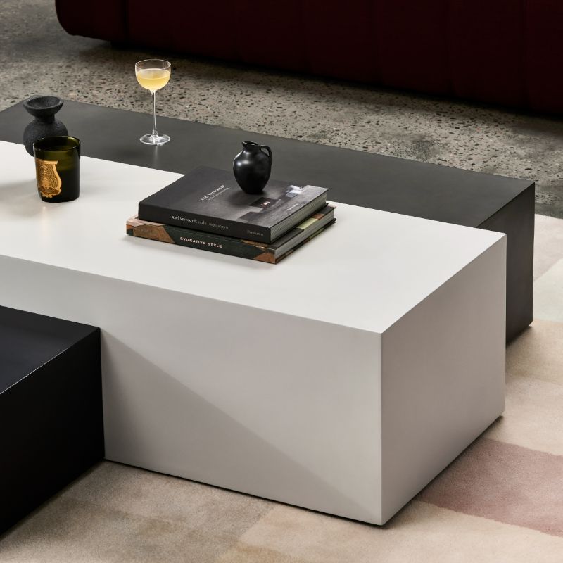 Bloc L1 Rectangle Low Table Bone With Sofa in Living Room