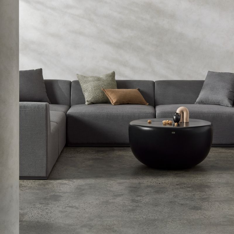 Circ M1 Concrete Coffee Table In Living Room With Sofa