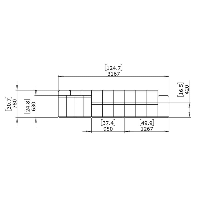 Connect Modular 5 L-Sectional Sofa Front Drawing