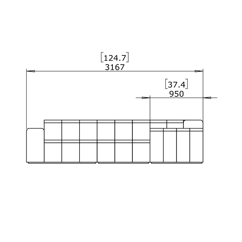 Connect Modular 5 L-Sectional Sofa Side Drawing