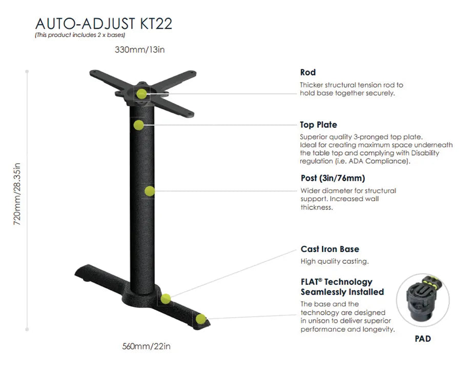 Flat Tech Twin Cafe Table Base