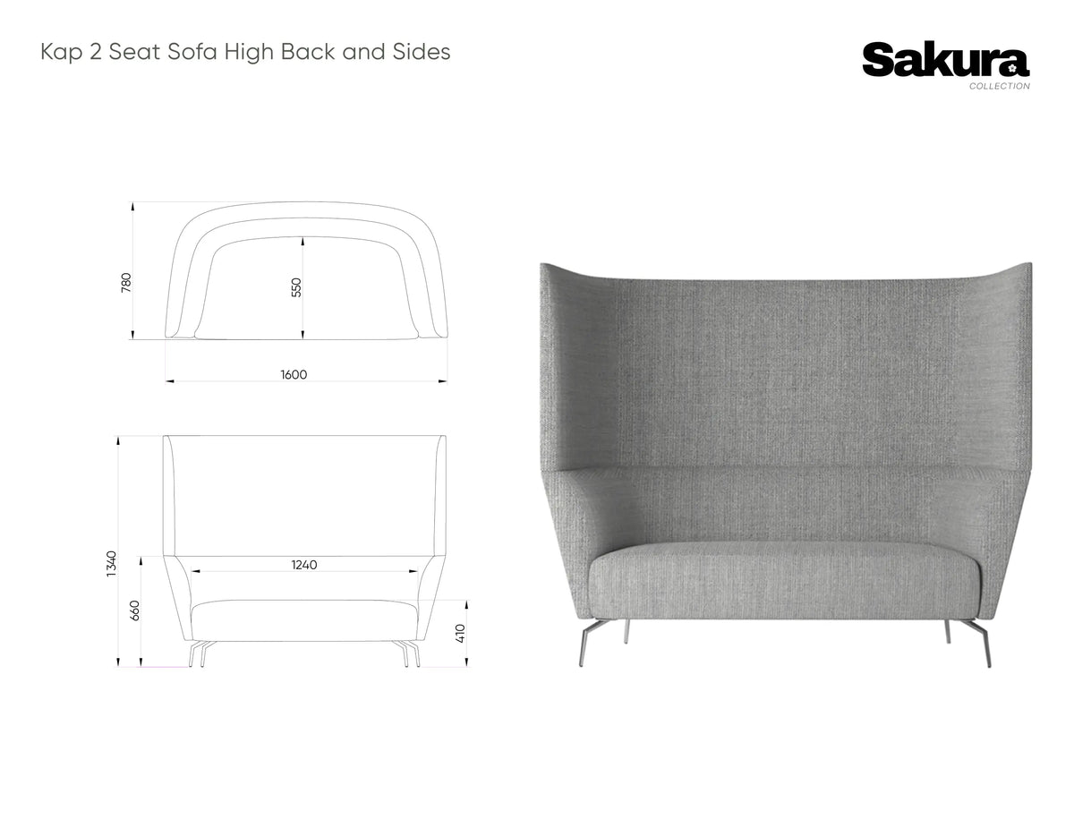 Kap 2 Seater High Back Sofa