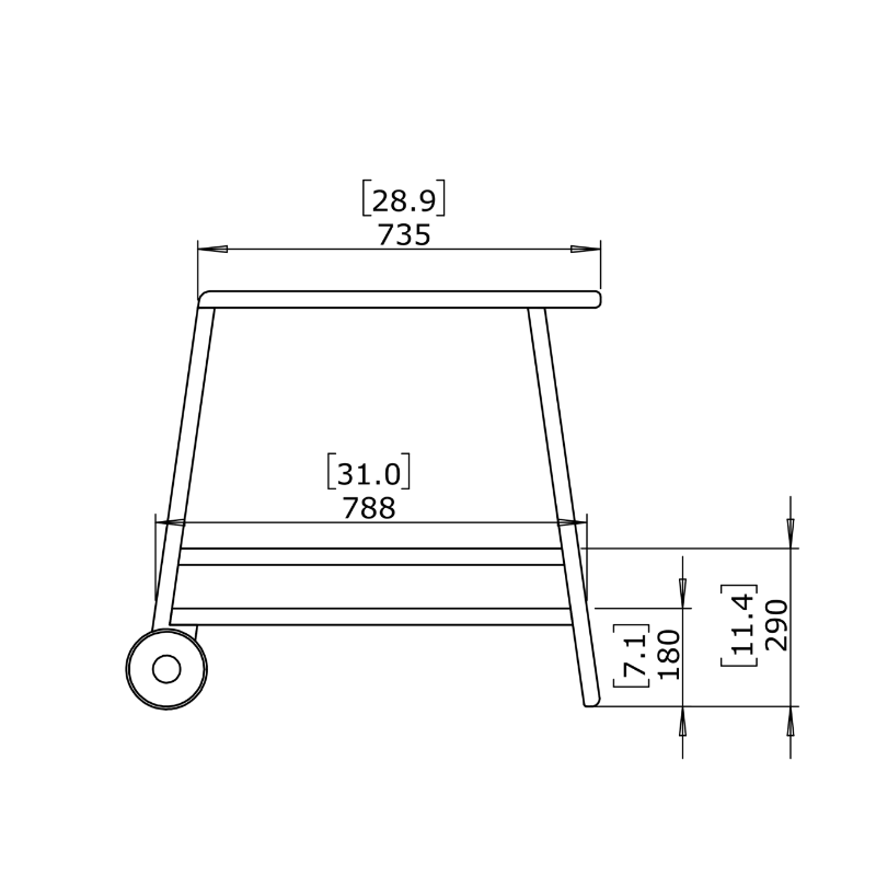 Serve T30 Bar Cart Side Drawing