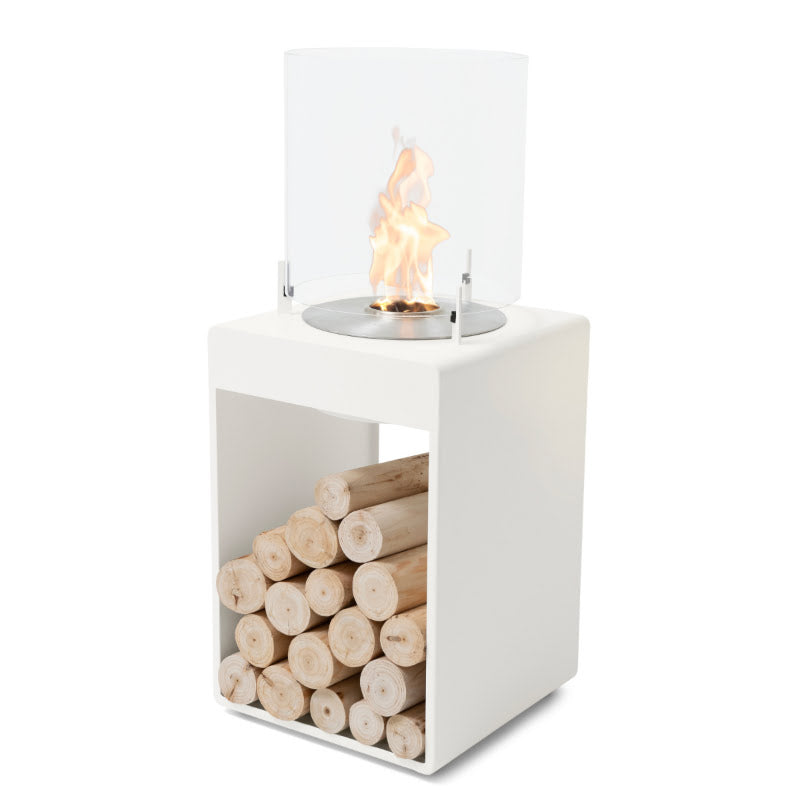 Pop 3T Tall Ethanol Fireplace white with stainless steel burner