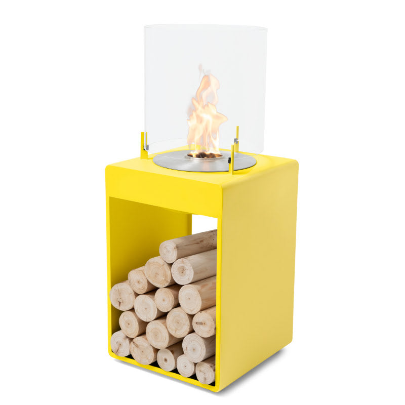 Pop 3T Tall Ethanol Fireplace yellow with stainless steel burner