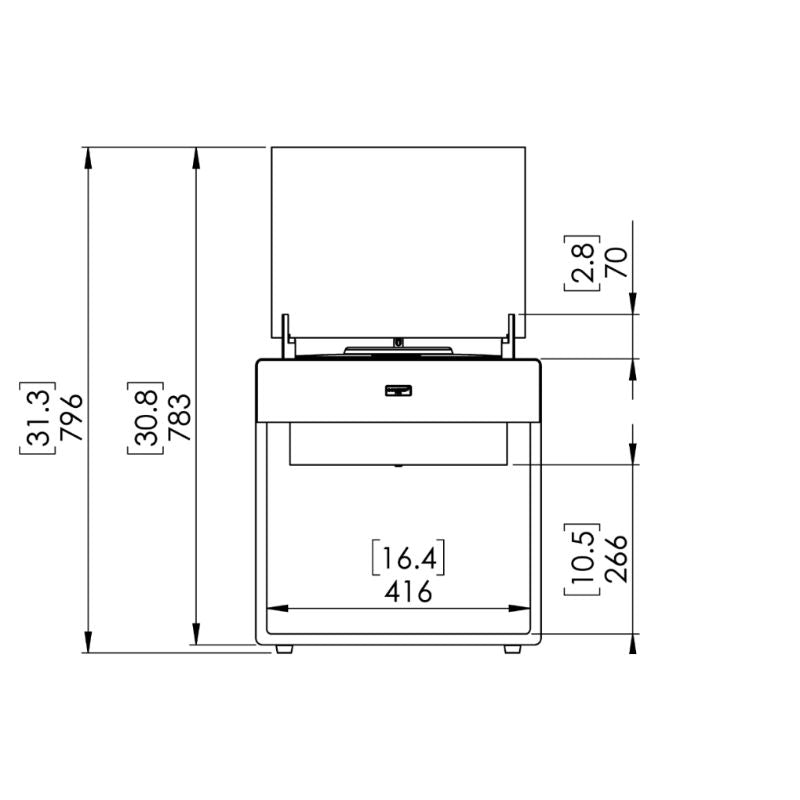 Pop 8L Low Ethanol Fireplace front tech drawing