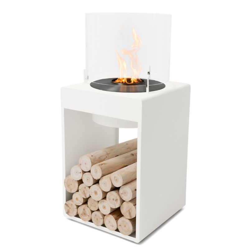 Pop 8T Tall Ethanol Fireplace white with black burner