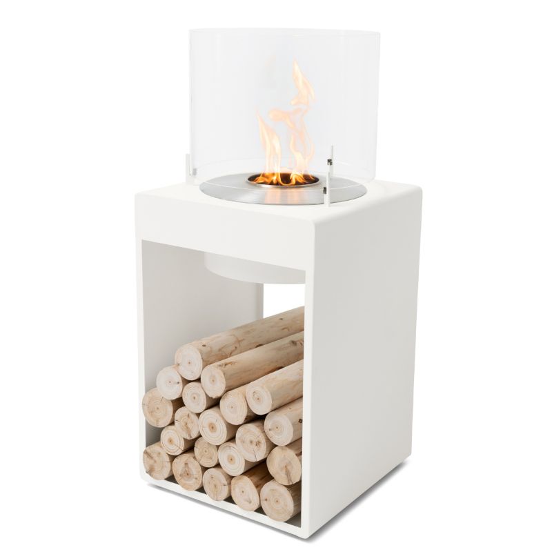 Pop 8T Tall Ethanol Fireplace white with stainless steel burner